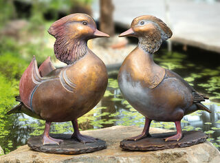 Set of 2 garden sculptures "Mandarin Duck and Drake", bronze