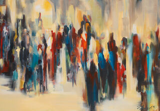 Schilderij "Get Together" (2006), op spieraam van Robert Hettich