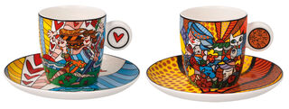 2 Espressotassen mit Künstlermotiven "Garden & Falling" im Set, Porzellan