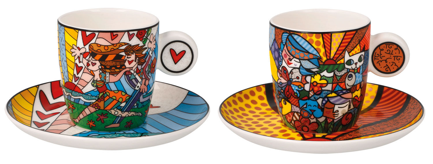 Set de 2 tasses à espresso avec motifs d'artiste "Garden & Falling", porcelaine de Romero Britto
