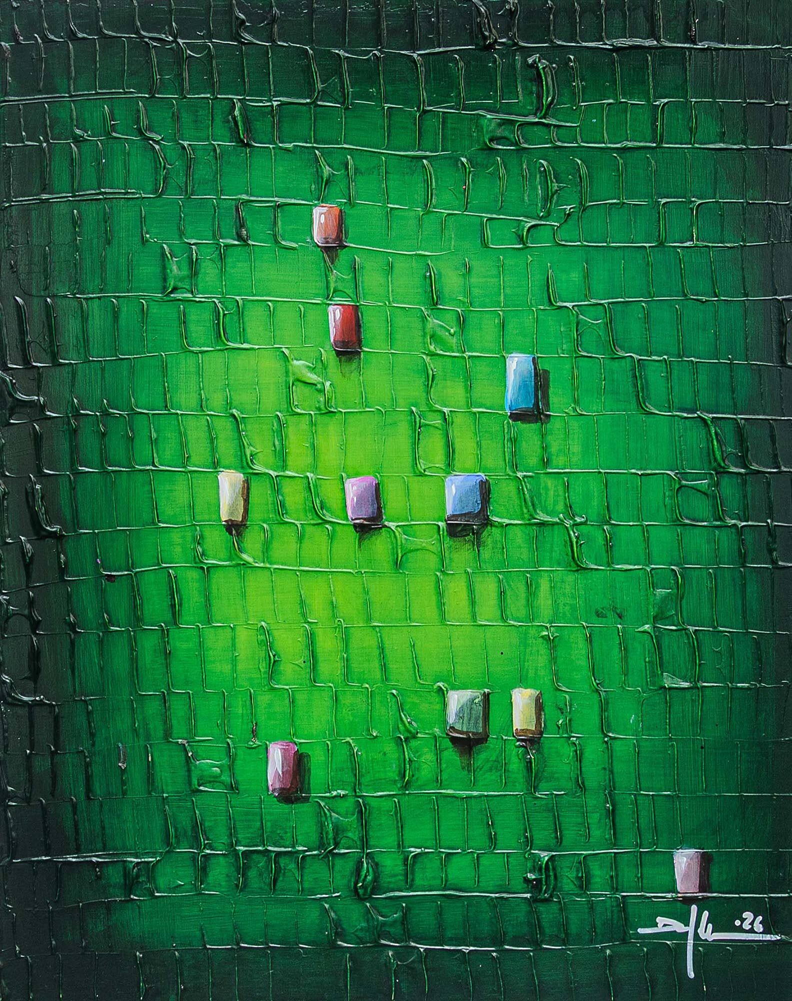 Obraz „Pixels / Green“ (2026) (Jedinečný exemplář) od Danny Frede