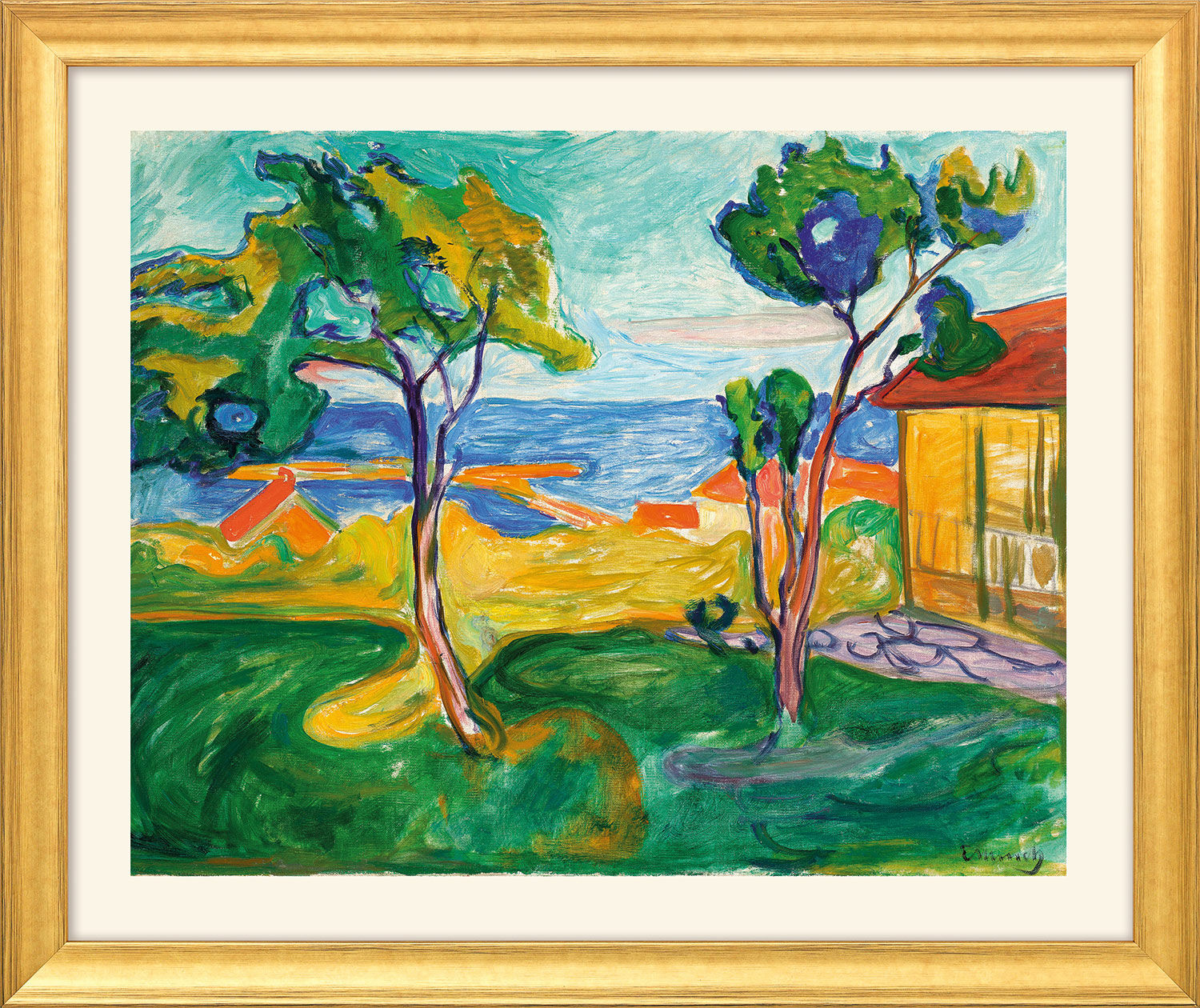Picture "The Garden in Asgardstrand" (1904-05) - from "Seasons Cycle", golden framed version by Edvard Munch