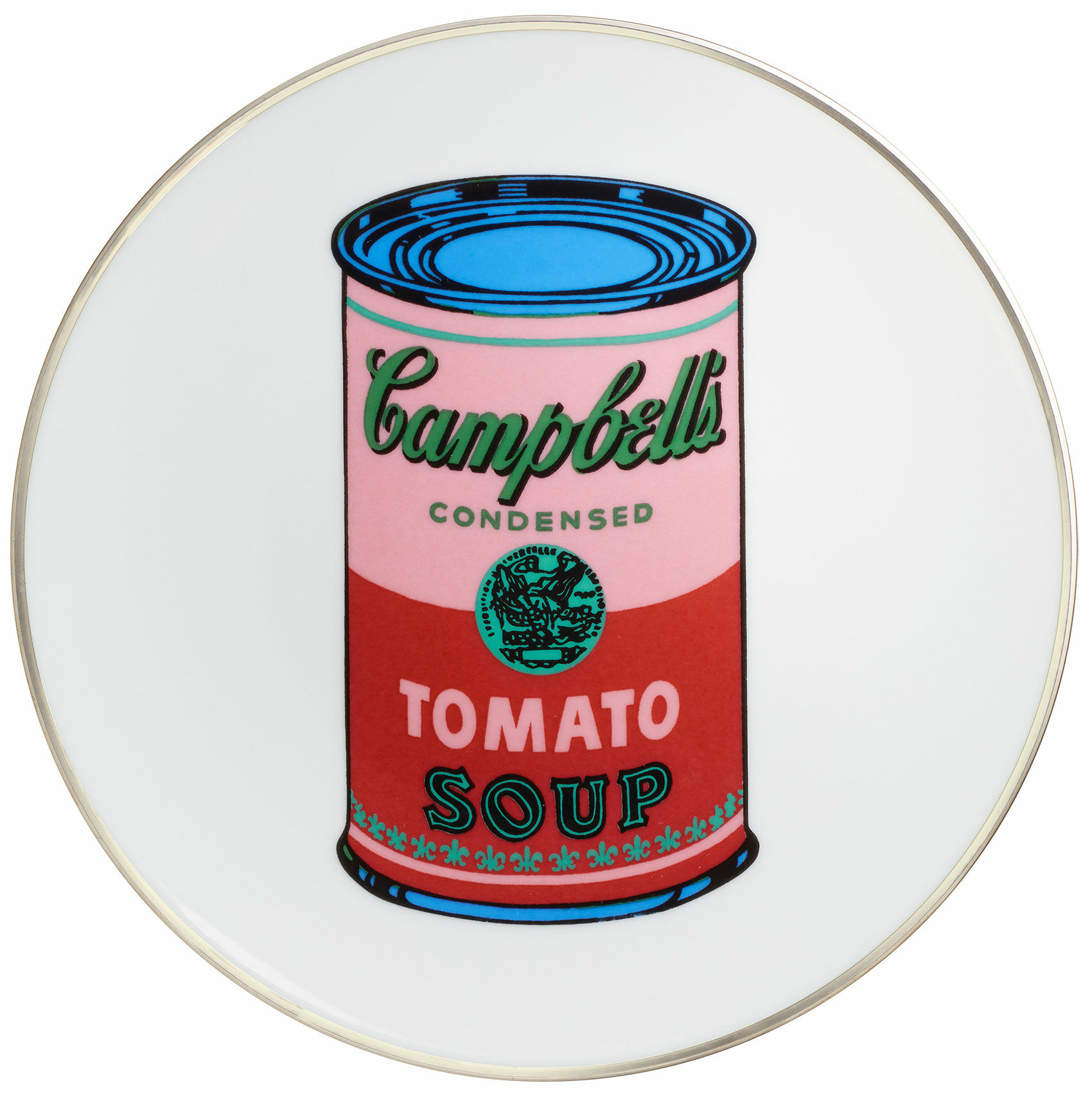 Porseleinen bord "Gekleurd Campbells Soepblik" (roze/rood) von Andy Warhol