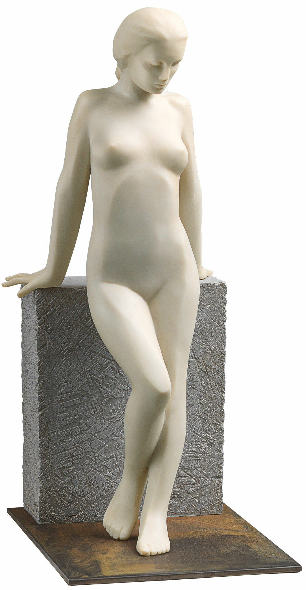 Skulptur "Mädchen an der Wand", Kunstmarmor von SIME