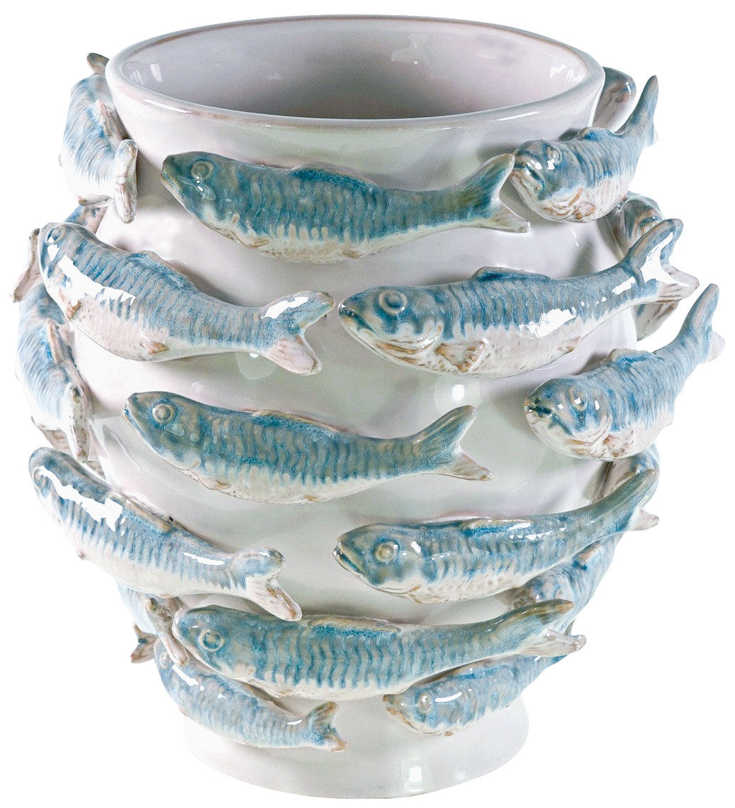 Vaso in ceramica "Seaside Wreath" con decorazione 3D a forma di pesce