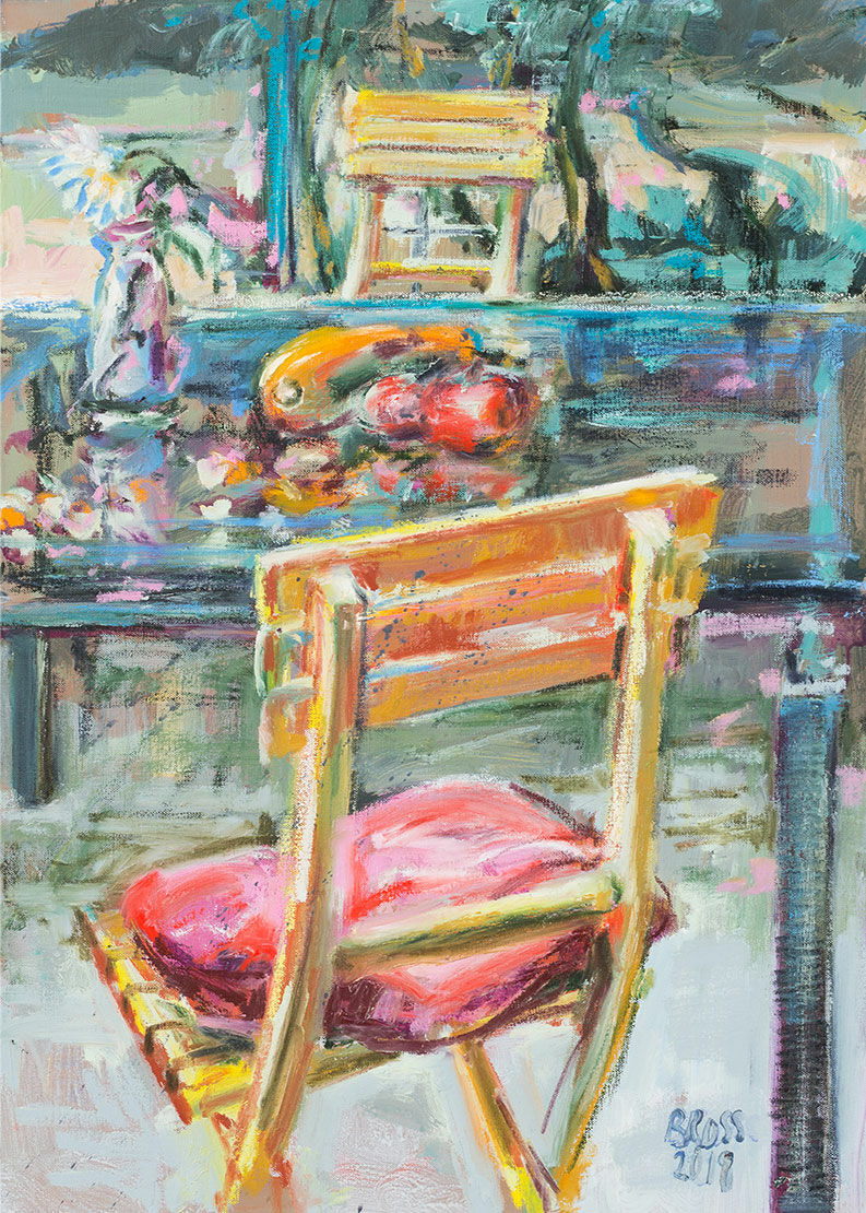 Tableau "Yellow Folding Chairs" (2018) (Original / Pièce unique), sur châssis von Sibylle Bross