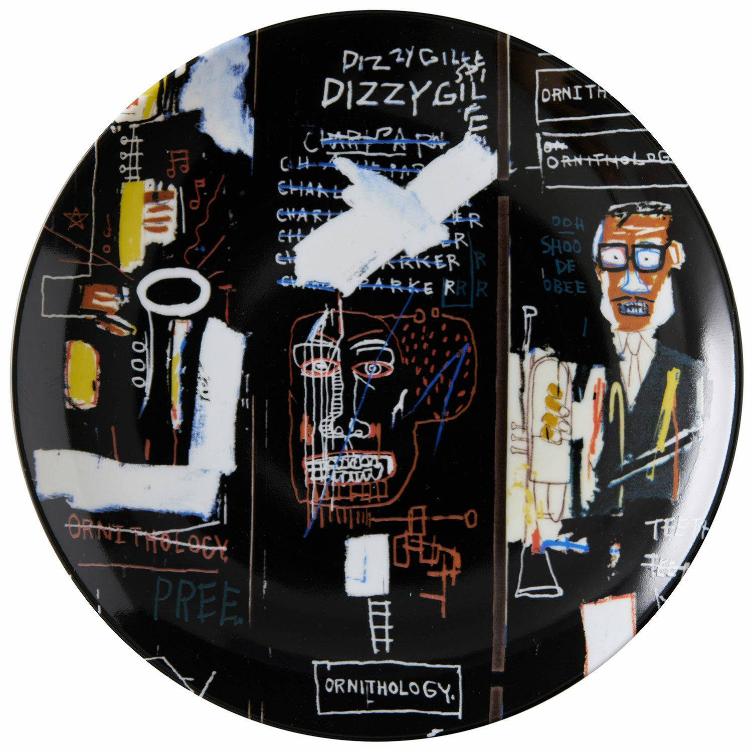 Assiette en porcelaine "Joueurs de cor" von Jean Michel Basquiat