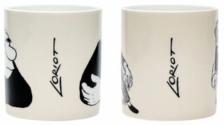 Ensemble de 2 tasses avec motifs de l'artiste "Le penseur" et "Gentleman dans un fauteuil", porcelaine von Loriot