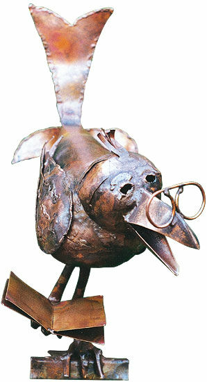 Sculpture "Raven Professor", copper by Marcus Beitelhoff