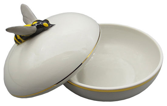 Pudełko z pokrywką "Pszczoła", porcelana ze złotą dekoracją