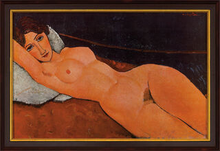 Picture "Reclining Female Nude on White Cushion" (1917), framed