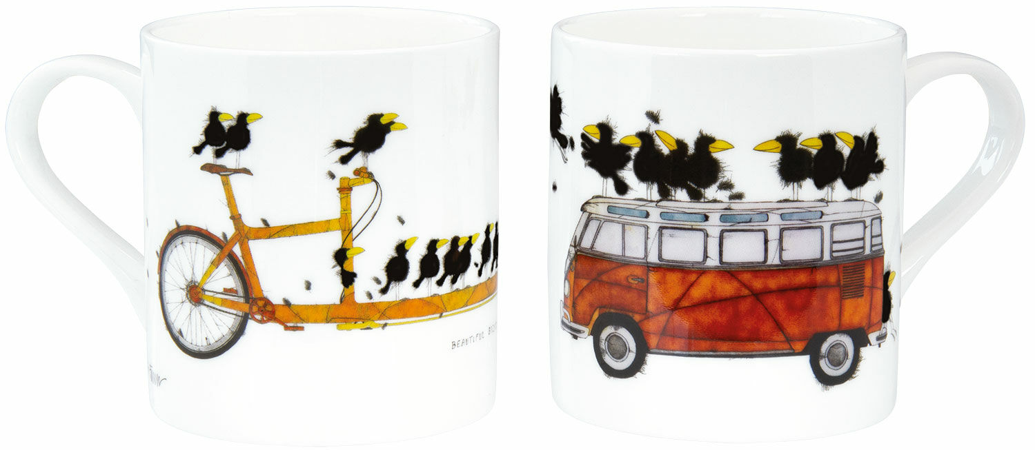 Set of 2 mugs "On the Move", porcelain by Michael Ferner