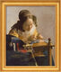 Bild "Die Spitzenklöpplerin" (1669-70), gerahmt von Jan Vermeer van Delft