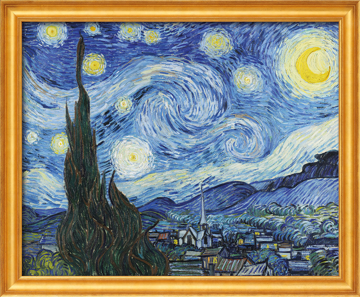 Bild "Stjärnklar natt" (1889), inramad av Vincent van Gogh