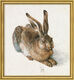 Bild "Junger Feldhase" (1502), Version goldfarben gerahmt von Albrecht Dürer