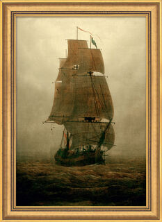 Picture "Sailing Ship in the Fog" (1815), framed by Caspar David Friedrich