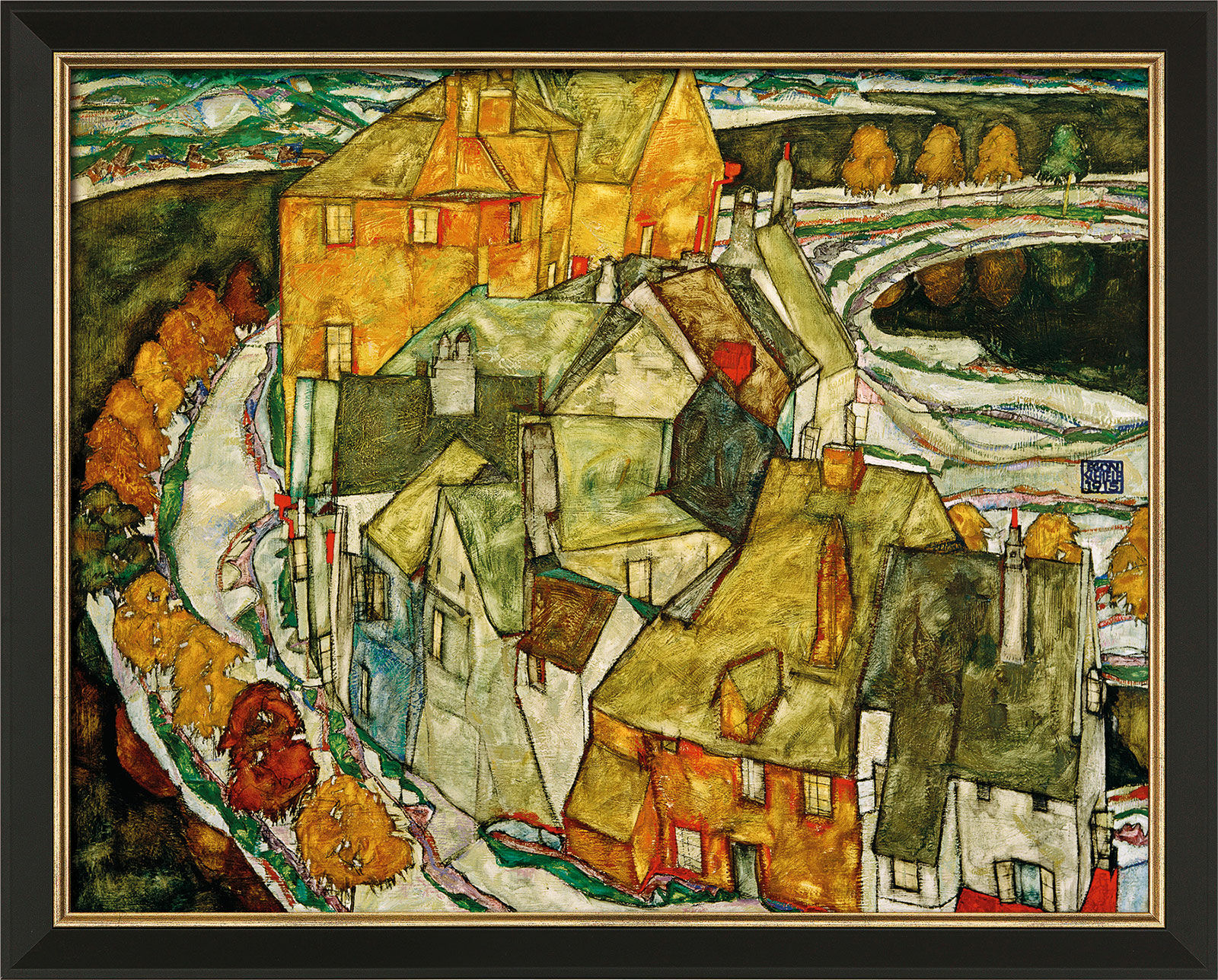 Picture "The Arch of Houses (Island City)" (1915), framed by Egon Schiele