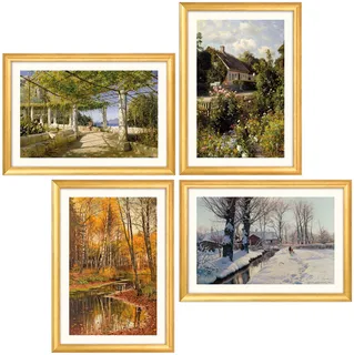 Ensemble de 4 tableaux de paysages (1889-1933), version encadrée dorée