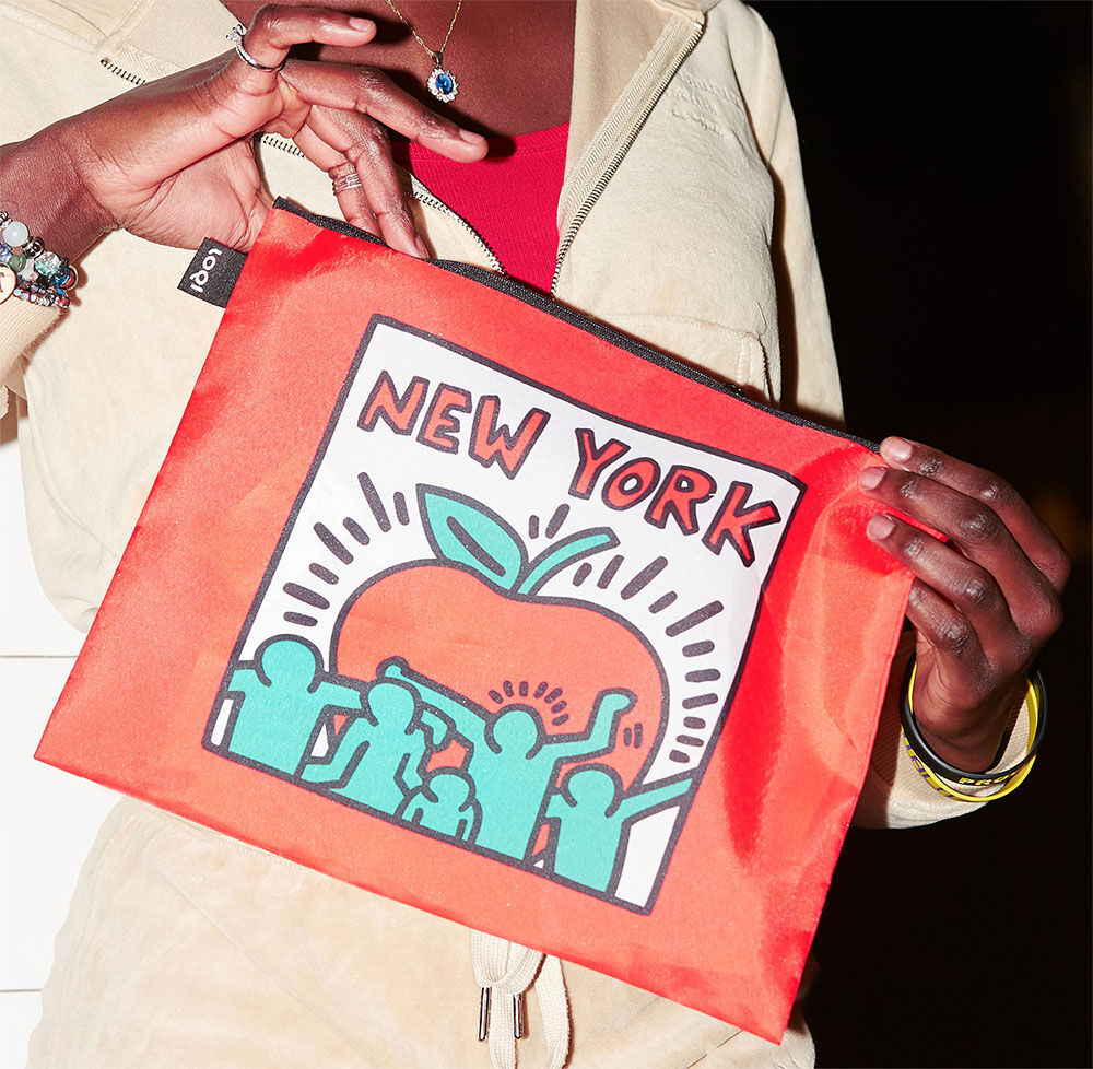 3 Reißverschlusstaschen "Untitled, Andy Mouse and New York" im Set von Keith Haring