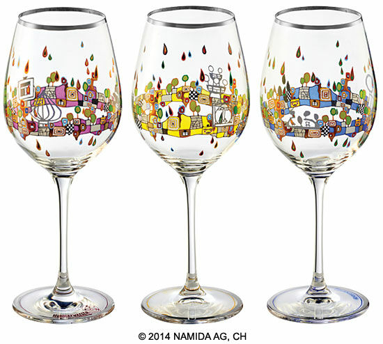 Sæt med 3 vinglas "BEAUTY IS A PANACEA - Platin - Hvidvin" von Friedensreich Hundertwasser
