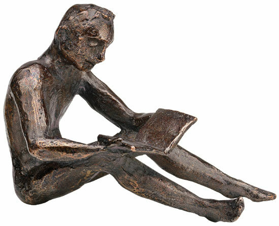 Sculpture "Book Reader (male)", cast metal by Birgit Stauch