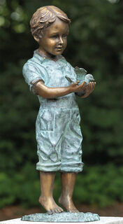 Gartenskulptur "Junge mit Vogel", Bronze