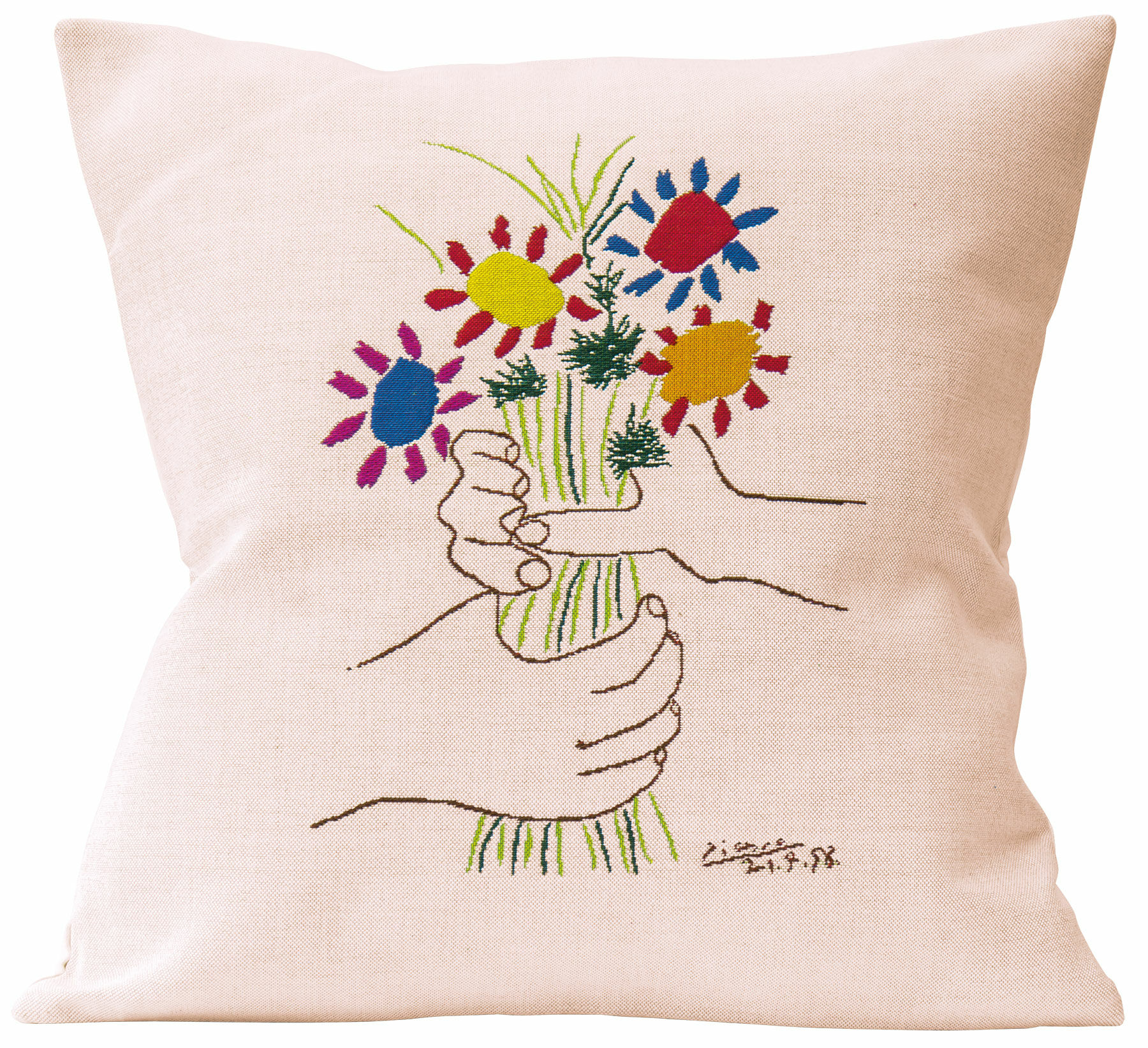 Cushion cover "Hands with Bouquet of Flowers" by Pablo Picasso