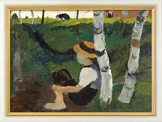 Picture "Boy on the Way under Birch Trees" (1900), framed
