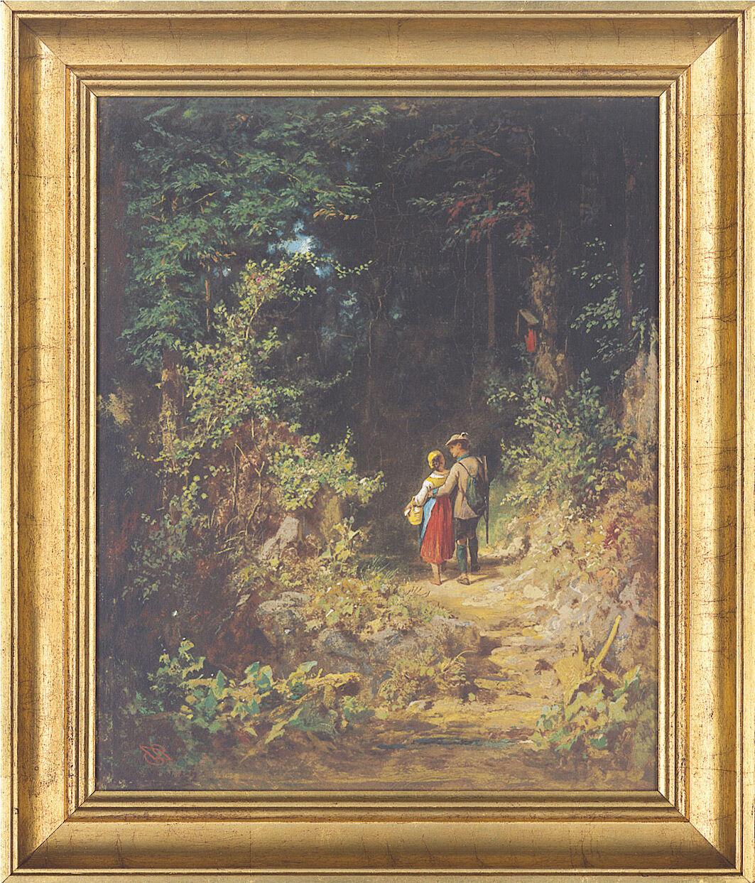 Picture "Lovers in the Forest", framed by Carl Spitzweg