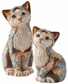Lot de 2 figurines en céramique "Famille de chats"