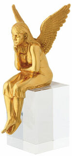 Sculpture "Guardian Angel", gold-plated version with pedestal by Ottmar Hörl