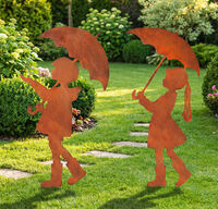 Set van 2 tuinornamenten / silhouetten "Broer en zus met paraplu"