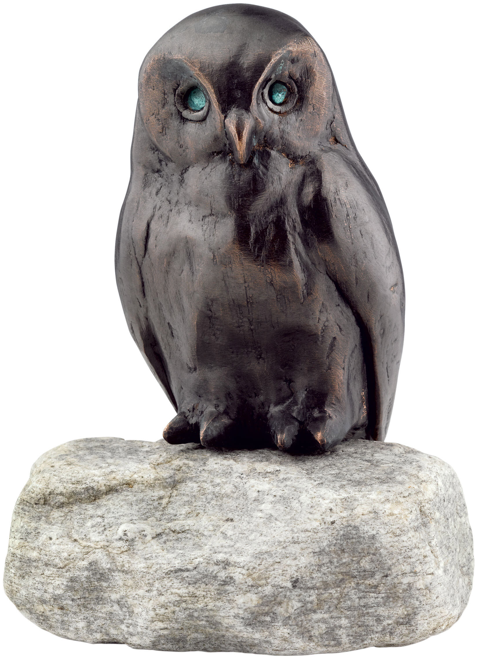 Garden sculpture "Owl", copper on stone
