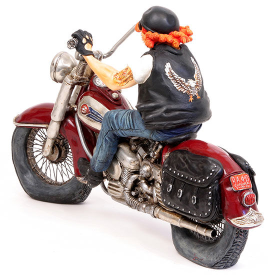 Karikatur "Motorbike", Kunstguss handbemalt von Guillermo Forchino