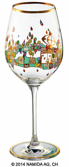 (PM XIX/6) Weinglas "BEAUTY IS A PANACEA - Gold - Rotwein" von Friedensreich Hundertwasser