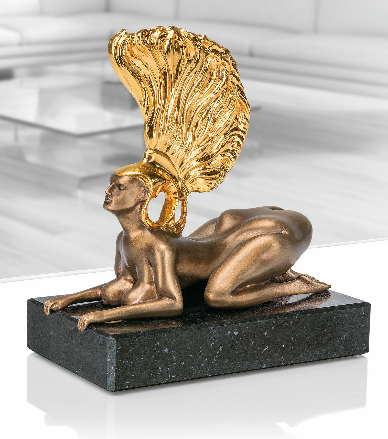 Sculpture "The Sphinx with the Golden Helmet - The Miniature", bronze partially gold-plated by Ernst Fuchs