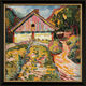 Bild "Hus på Kuriska näset" (1909), svart och gyllene inramad version av Max Pechstein