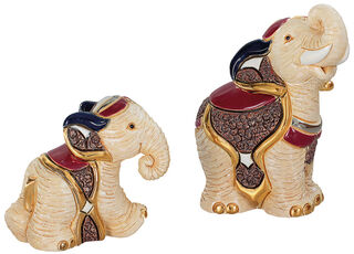 Set of 2 ceramic figurines "Elephant family"
