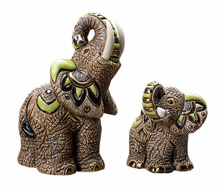 Set of 2 ceramic figurines "Elephant Family"