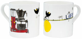 Set of 2 mugs "Work Life Balance", porcelain by Michael Ferner