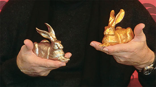 Sculpture "Dürer Hare", silver-plated bronze version by Ottmar Hörl