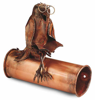 Sculpture "Newspaper Tube with Reading Raven", copper by Marcus Beitelhoff