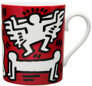 Mok "Wit op rood", porselein von Keith Haring