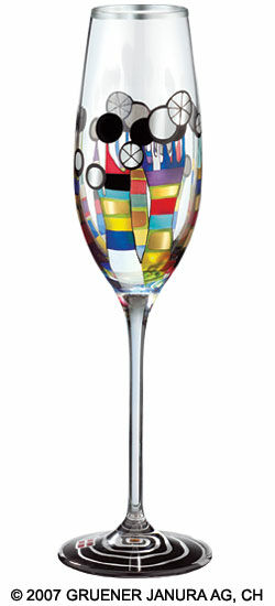 (869A) Champagne glass "Coral Flowers" by Friedensreich Hundertwasser