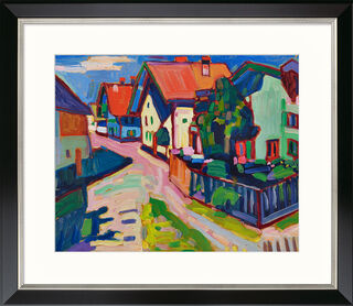 Billede "Murnau" (1908), sort og sølvfarvet indrammet version af Wassily Kandinsky
