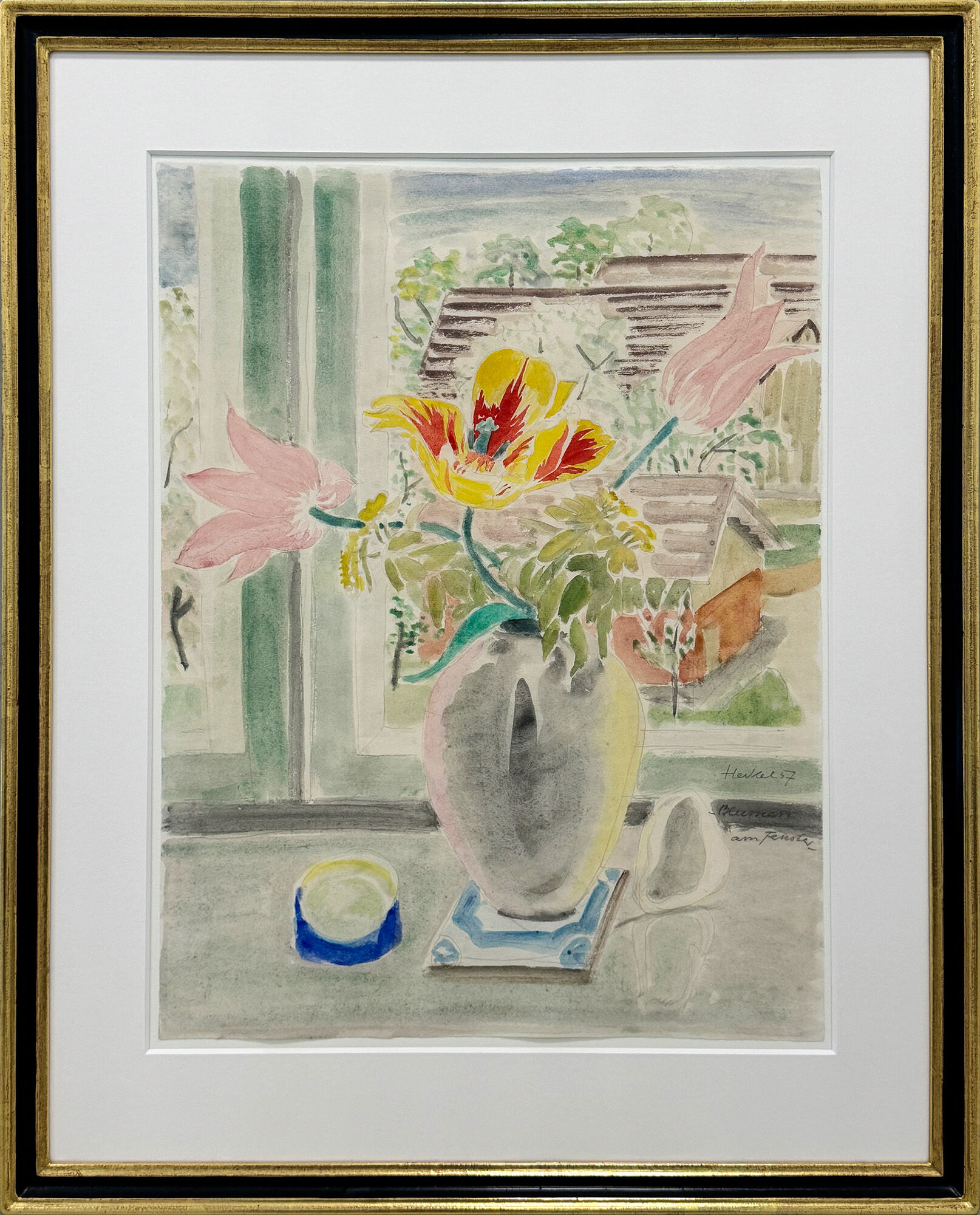 Obraz "Kwiaty w oknie" (1957) (Utwór unikatowy) autorstwa Erich Heckel