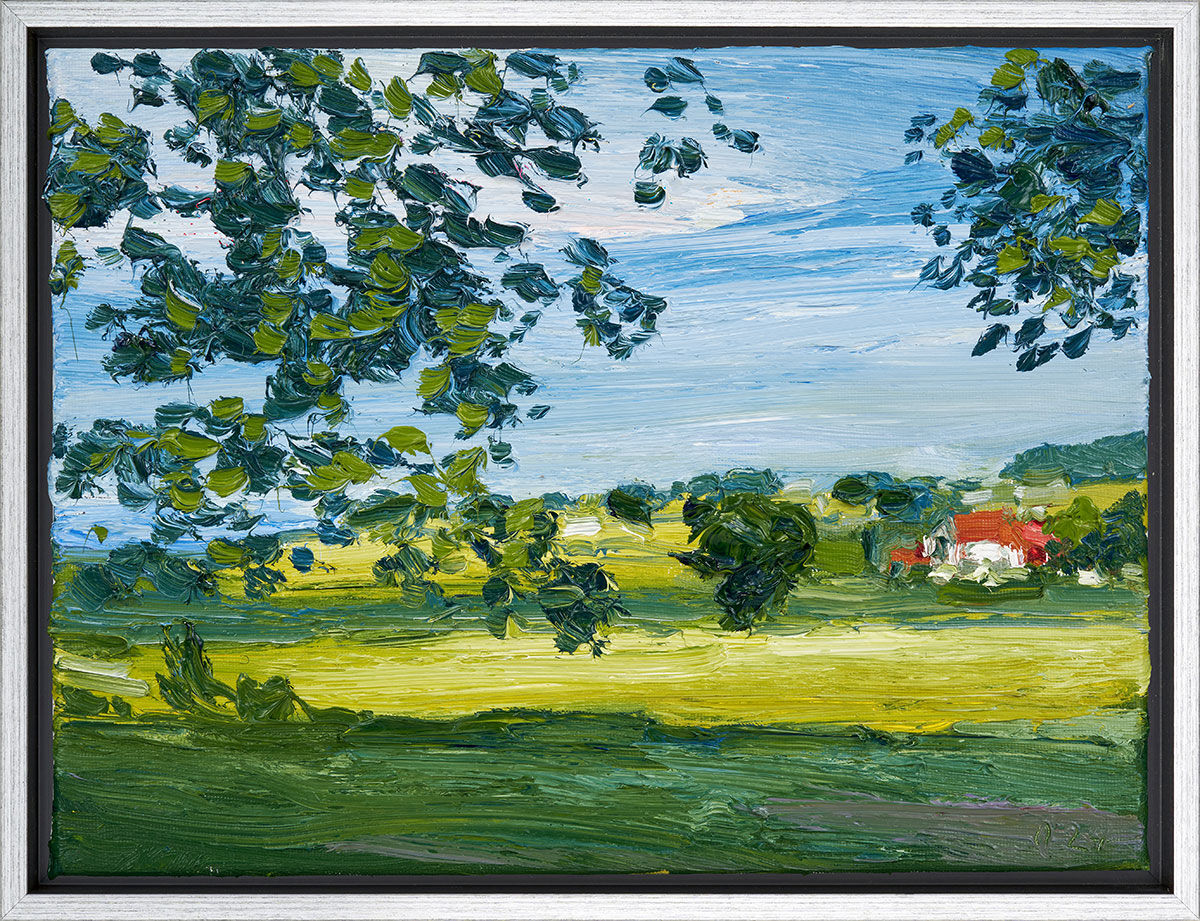 Bild "Willingshausen mit Blättern davor" (2024) (Original / Unikat), gerahmt von Ben Kamili