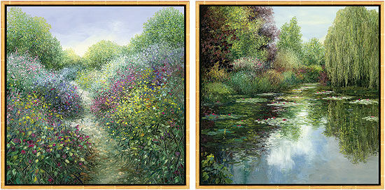 Sæt med 2 billeder "Chemin Fleurie i Provence" + "Dam med græsgange" von Jean-Claude Cubaynes