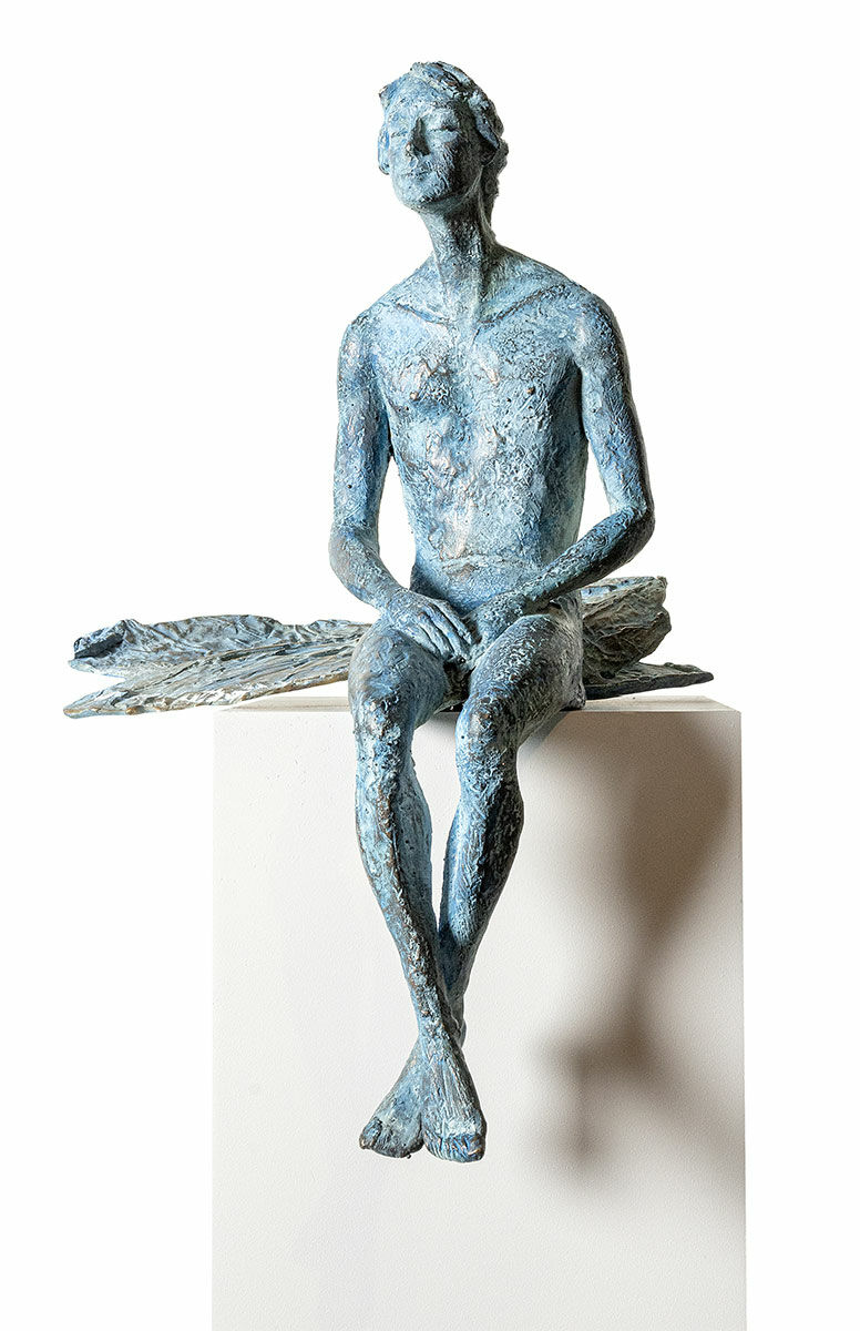 Sculpture "Icaro", bronze on stele by Raffaella Benetti