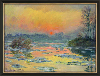 Bild "Sonnenuntergang an der Seine im Winter" (1880), Version schwarz-goldfarben gerahmt
